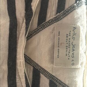 Nudie Jeans Black and White Striped Long Sleeve Shirt organic cotton